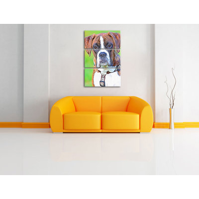 Pixxprint 3-tlg. Leinwandbilder-Set Schöner Deutscher Boxer im Gras